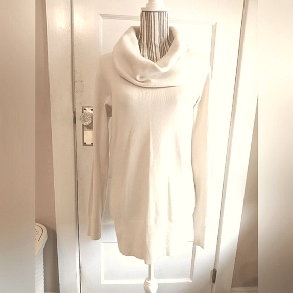 French Connection cowl neck, tunic length cream colored soft sweater - l - Picture 2 of 10